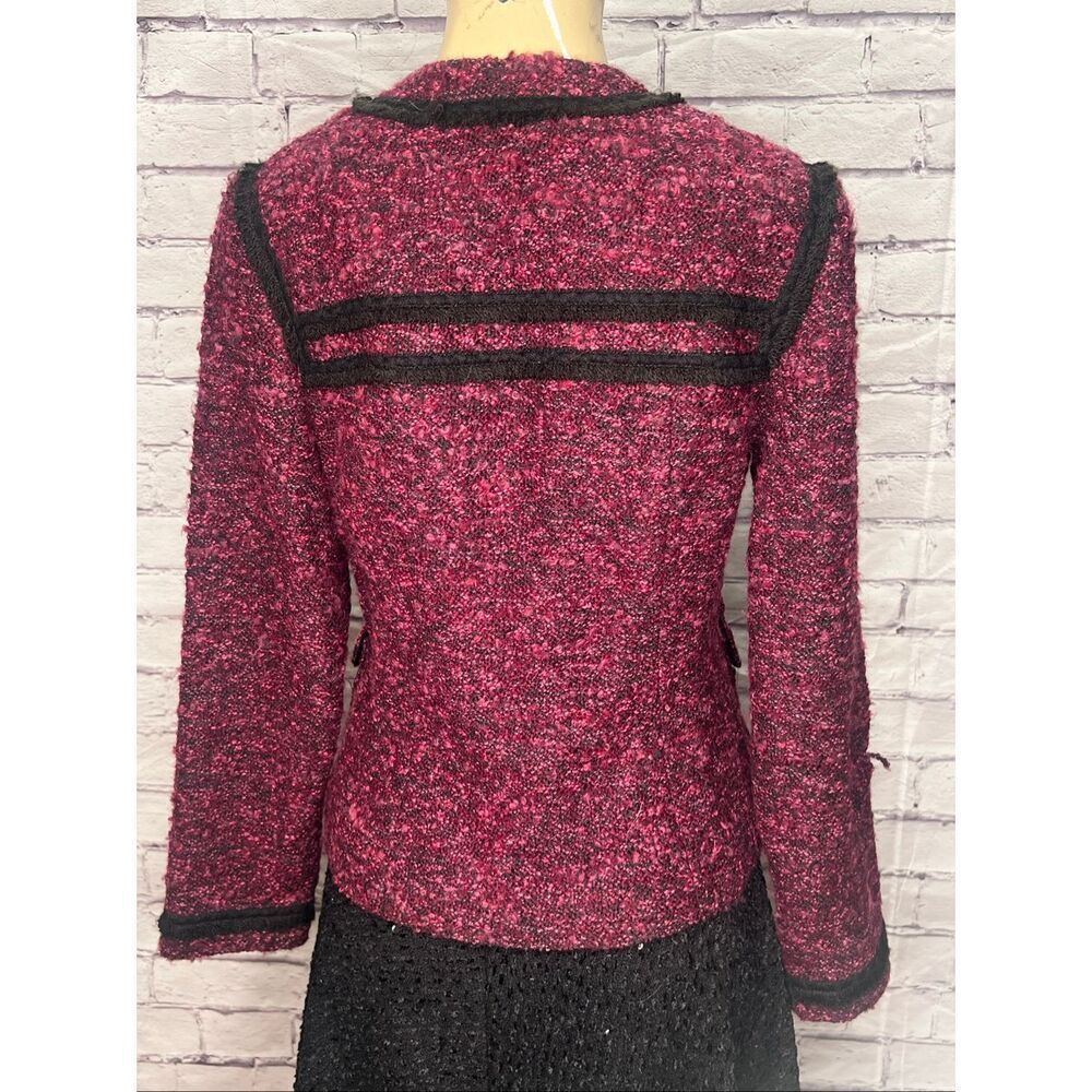 Nanette Lepore Womens Magenta Black Tweed Open Front Blazer Jacket Size 10 - Picture 3 of 9